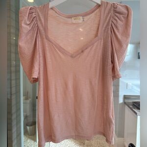 Nation LTD Natalie combo Top puff sleeve v-neck in pink